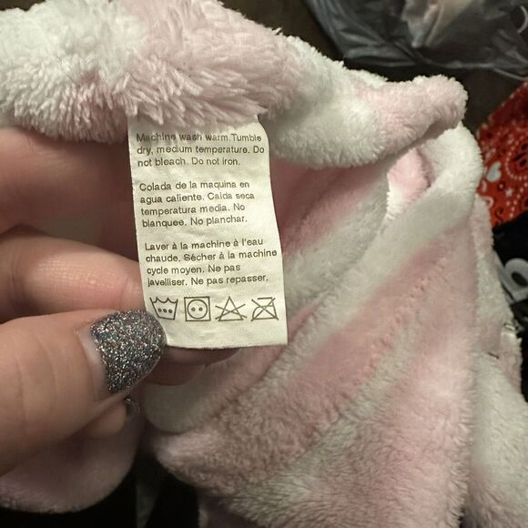 SNUGLY BABY Pink White Striped Print Fleece Monkey Bow Blanket Lovey HTF - Picture 6 of 6